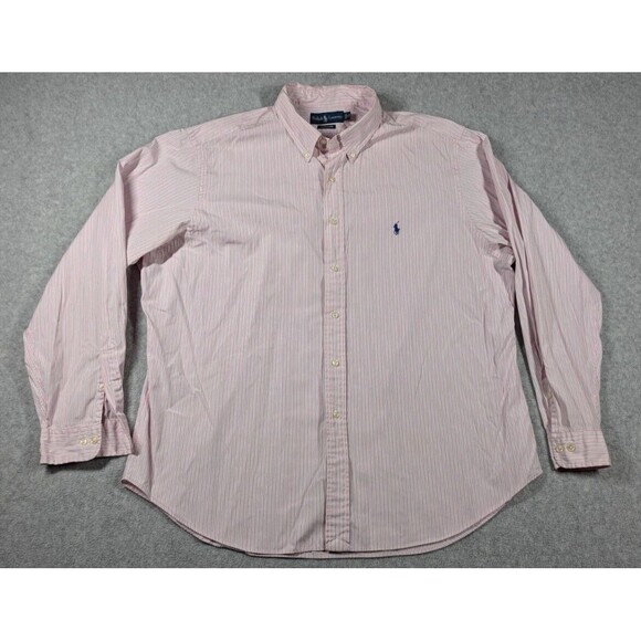 Ralph Lauren Men Dress Shirt Neck Size 18‎ Classic Fit Vintage Striped Pony Logo - Picture 1 of 11
